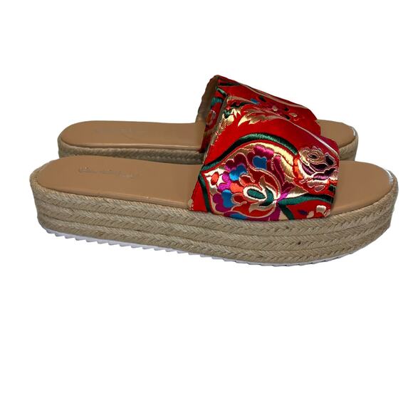 Miss Selfridge Espadrille Sliders in Floral Jacquard Size 7 / 40 Oriental Red - Picture 4 of 13